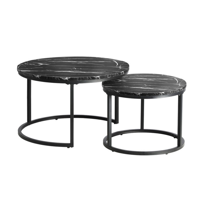 Oikiture Set of 2 Nesting Coffee Table Round Marble Black - Image 7