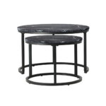 Oikiture Set of 2 Nesting Coffee Table Round Marble Black - Image 6