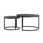 Oikiture Set of 2 Nesting Coffee Table Round Marble Black - Image 4