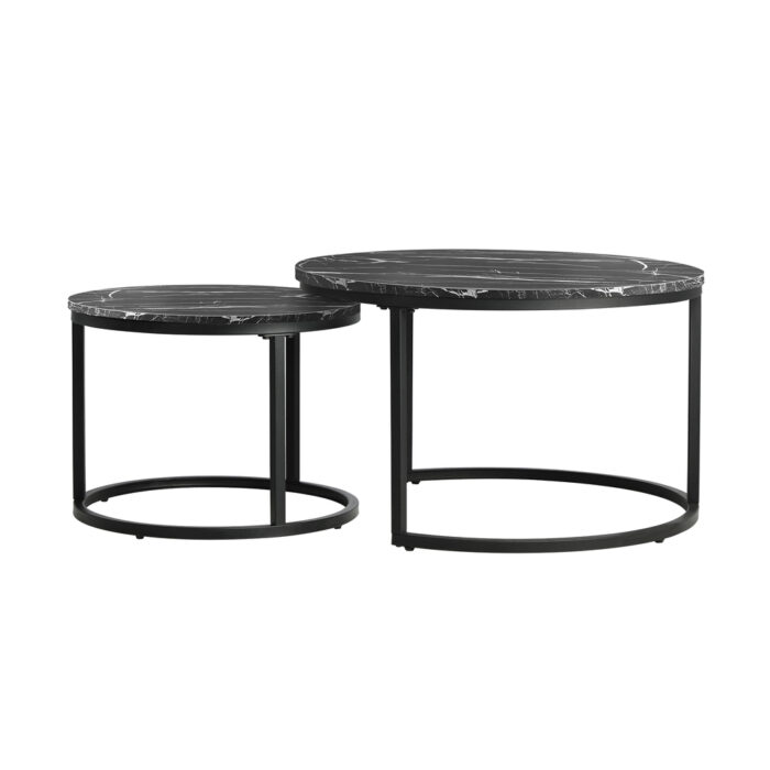Oikiture Set of 2 Nesting Coffee Table Round Marble Black - Image 4
