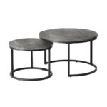 Oikiture Set of 2 Nesting Coffee Table Round Marble-like Grey & Black