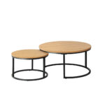 Oikiture Set of 2 Nesting Coffee Table Round Natural