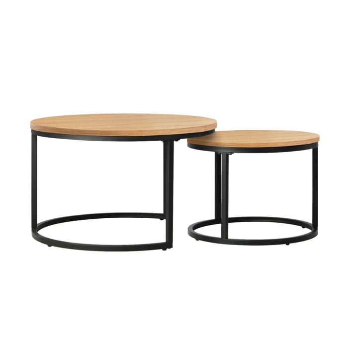 Oikiture Set of 2 Nesting Coffee Table Round Natural - Image 2