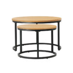 Oikiture Set of 2 Nesting Coffee Table Round Natural - Image 6