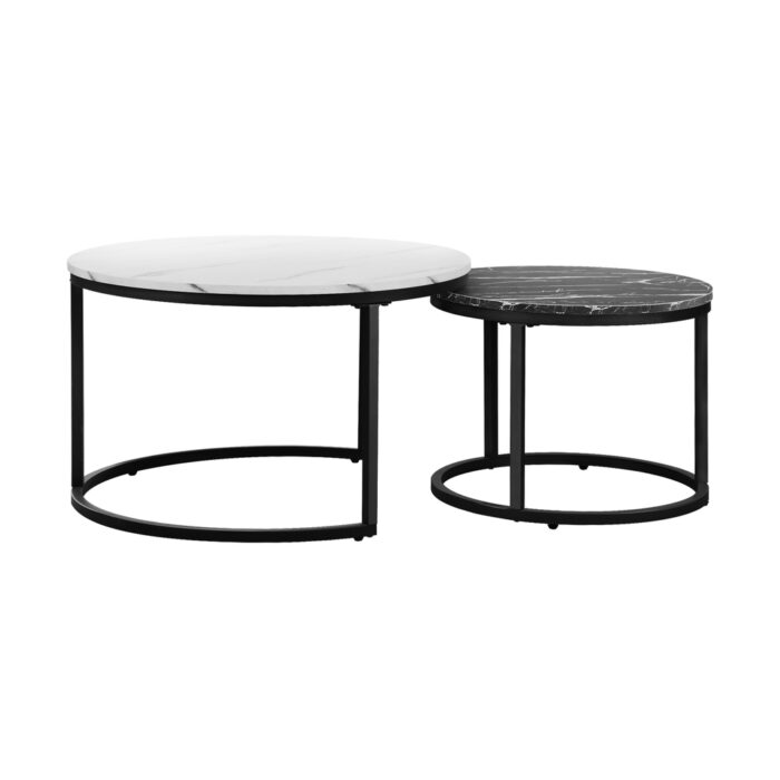 Oikiture Set of 2 Coffee Table Round Nesting White & Black - Image 5