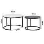 Oikiture Set of 2 Coffee Table Round Nesting White & Black - Image 4