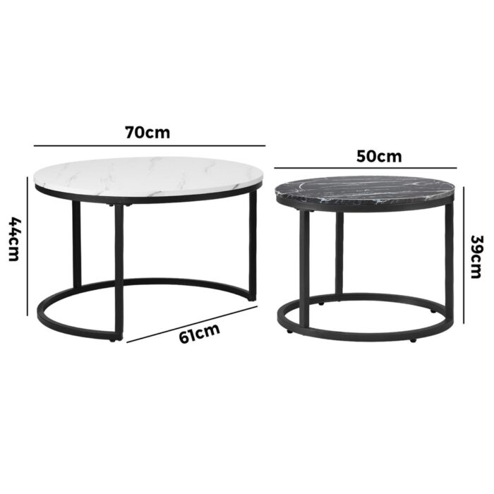 Oikiture Set of 2 Coffee Table Round Nesting White & Black - Image 4