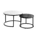 Oikiture Set of 2 Coffee Table Round Nesting White & Black - Image 6