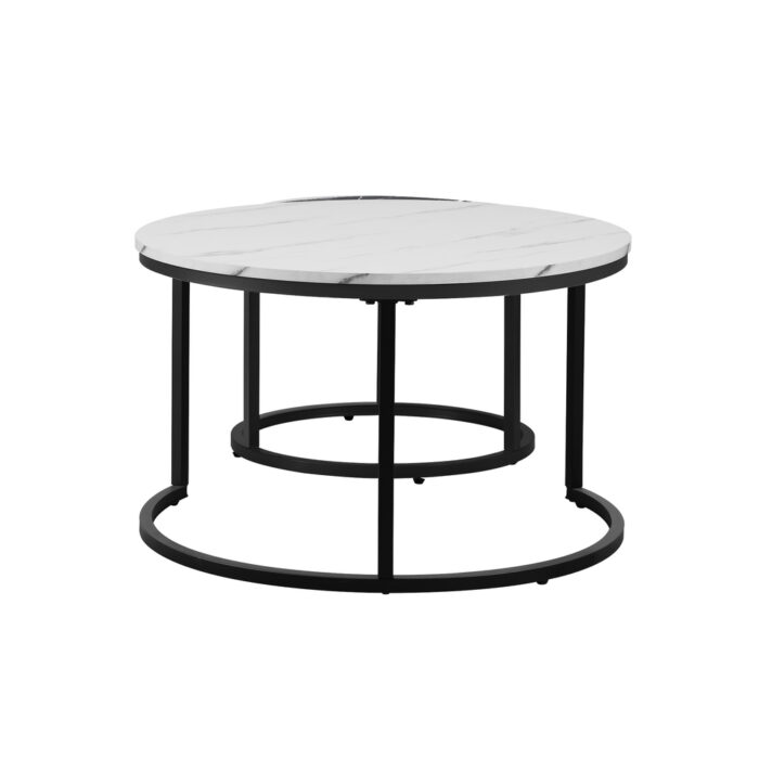 Oikiture Set of 2 Coffee Table Round Nesting White & Black - Image 3