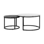 Oikiture Set of 2 Coffee Table Round Nesting White & Black - Image 2