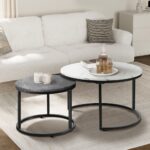 Oikiture Set of 2 Coffee Table Round Nesting White & Grey - Image 4