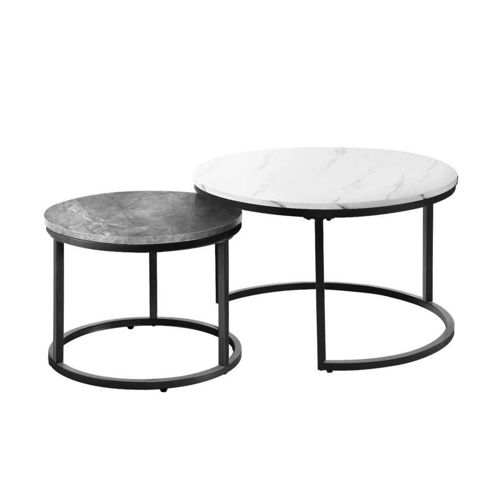 CTB-S3-7050-WHGY-01 Oikiture Set of 2 Coffee Table Round Nesting White & Grey - Image 1