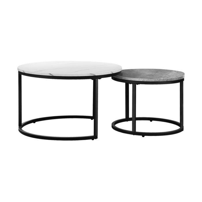 Oikiture Set of 2 Coffee Table Round Nesting White & Grey - Image 2