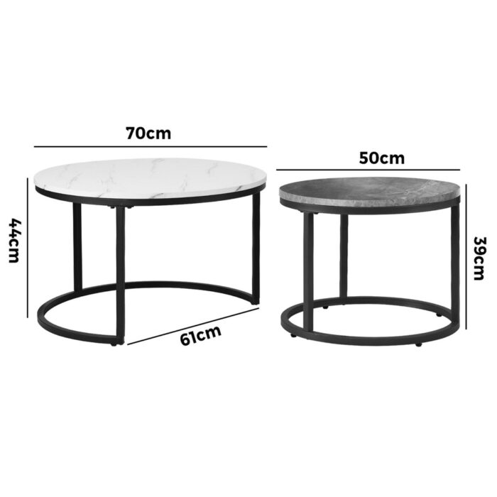 Oikiture Set of 2 Coffee Table Round Nesting White & Grey - Image 5
