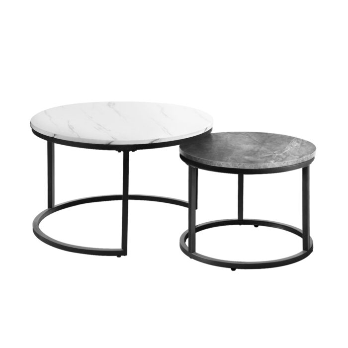 Oikiture Set of 2 Coffee Table Round Nesting White & Grey - Image 6