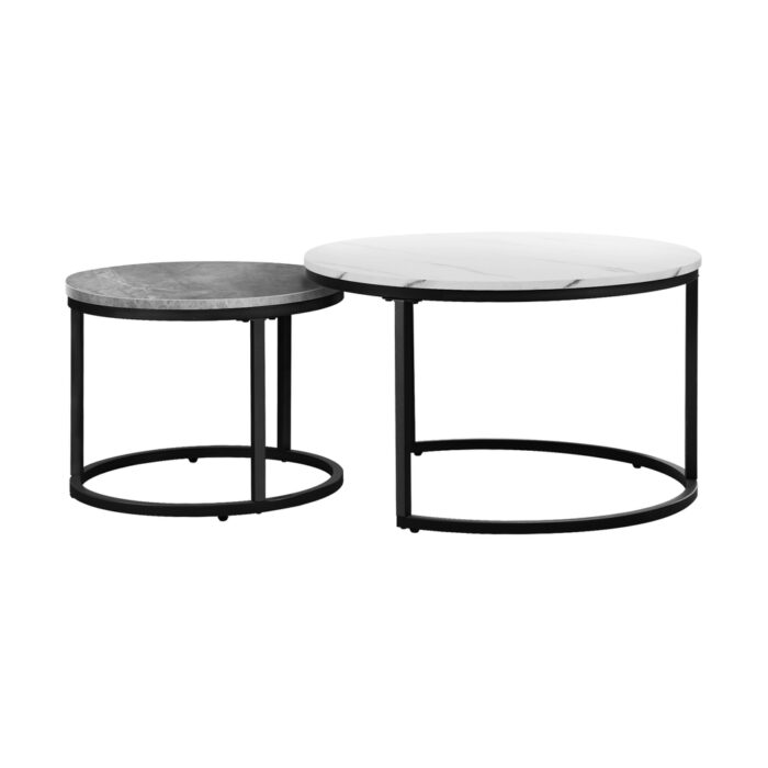 Oikiture Set of 2 Coffee Table Round Nesting White & Grey - Image 3