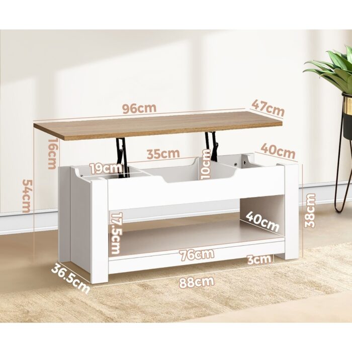 Oikiture Coffee Table Lift Up Top Hidden Storage Shelf - Image 6