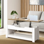 Oikiture Coffee Table Lift Up Top Hidden Storage Shelf - Image 7