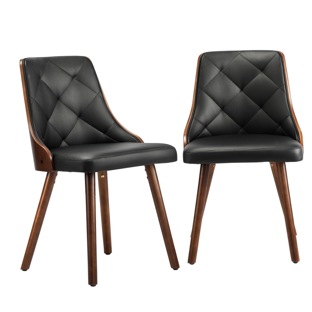 DCH-AIC-BEN-BK-2PC-01 Oikiture Wooden Dining Chairs Padded Seat x2 Black - Image 1