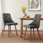 Oikiture Dining Chairs Wooden Faux Leather Seatx2 Grey - Image 8