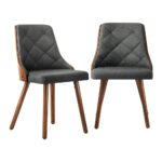 Oikiture Dining Chairs Wooden Faux Leather Seatx2 Grey