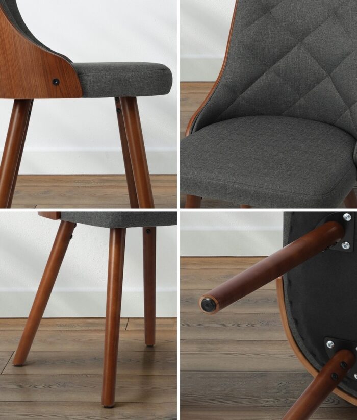 Oikiture Dining Chairs Wooden Faux Leather Seatx2 Grey - Image 6