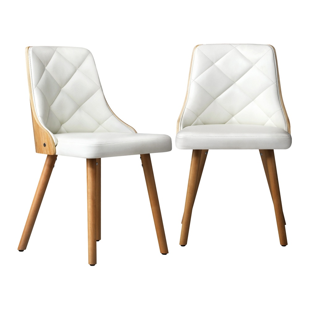 DCH-AIC-BEN-WH-2PC-01 Oikiture Dining Chairs Wooden Faux Leather Seat 2x White - Image 1
