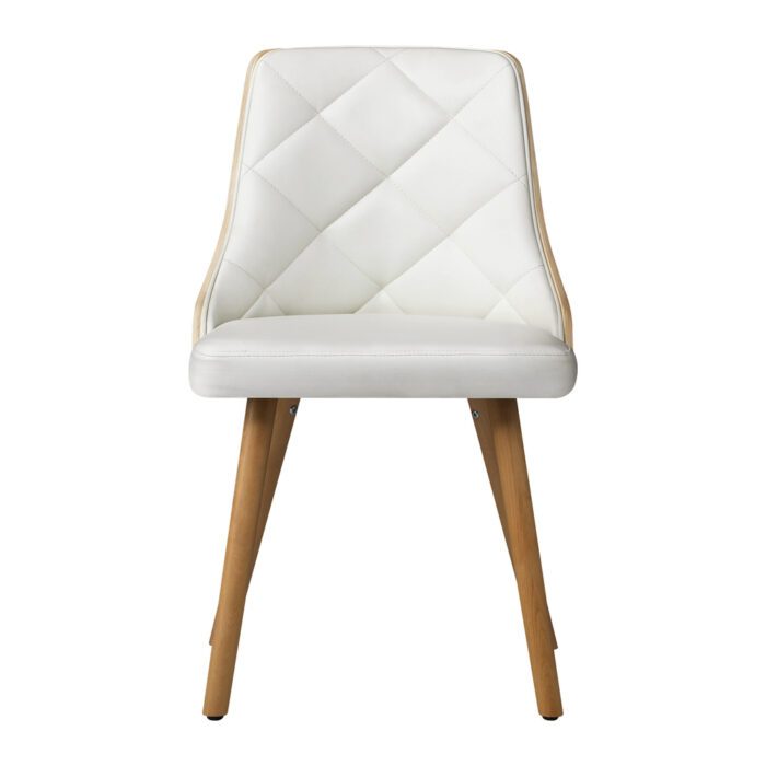 Oikiture Dining Chairs Wooden Faux Leather Seat 2x White - Image 3