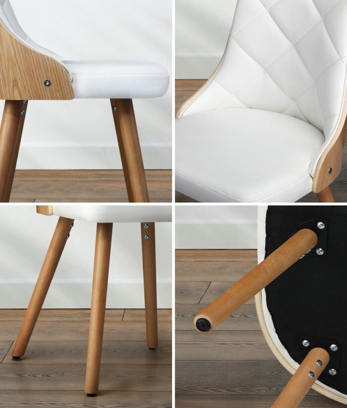 Oikiture Dining Chairs Wooden Faux Leather Seat 2x White - Image 7