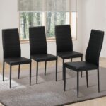 Oikiture 4PCS Dining Chairs High-Back Faux Leather Black - Image 7