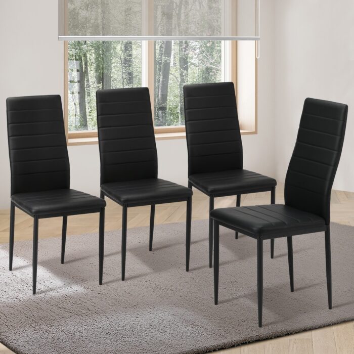 Oikiture 4PCS Dining Chairs High-Back Faux Leather Black - Image 7