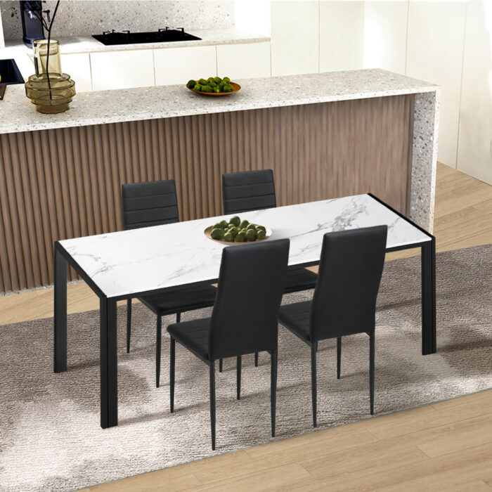 Oikiture 4PCS Dining Chairs High-Back Faux Leather Black - Image 5