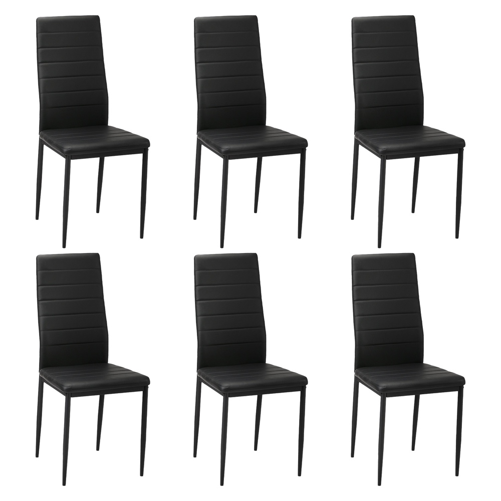 DCH-D-CLAS-BK-6PC-01 Oikiture 6PCS Dining Chairs High-Back Faux Leather Black - Image 1