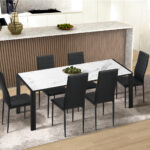 Oikiture 6PCS Dining Chairs High-Back Faux Leather Black - Image 3