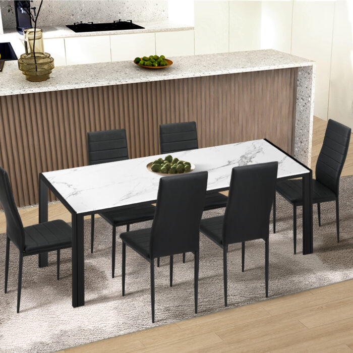 Oikiture 6PCS Dining Chairs High-Back Faux Leather Black - Image 3