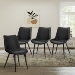 Oikiture 4x Dining Chairs Kitchen Accent Upholstered PU Leather Black - Image 2