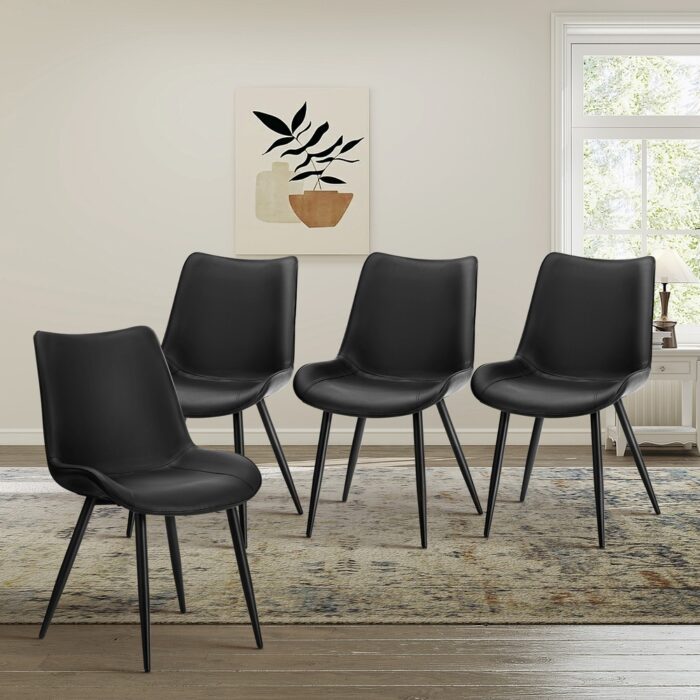 Oikiture 4x Dining Chairs Kitchen Accent Upholstered PU Leather Black - Image 2