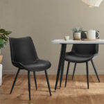 Oikiture 4x Dining Chairs Kitchen Accent Upholstered PU Leather Black - Image 4