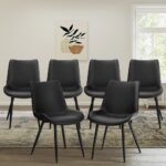 Oikiture 6x Dining Chairs Kitchen Accent Upholstered PU Leather Black - Image 4