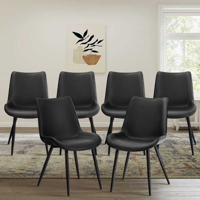 Oikiture 6x Dining Chairs Kitchen Accent Upholstered PU Leather Black - Image 4