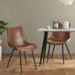 Oikiture 4x Dining Chairs Kitchen Accent Upholstered PU Leather Brown - Image 4