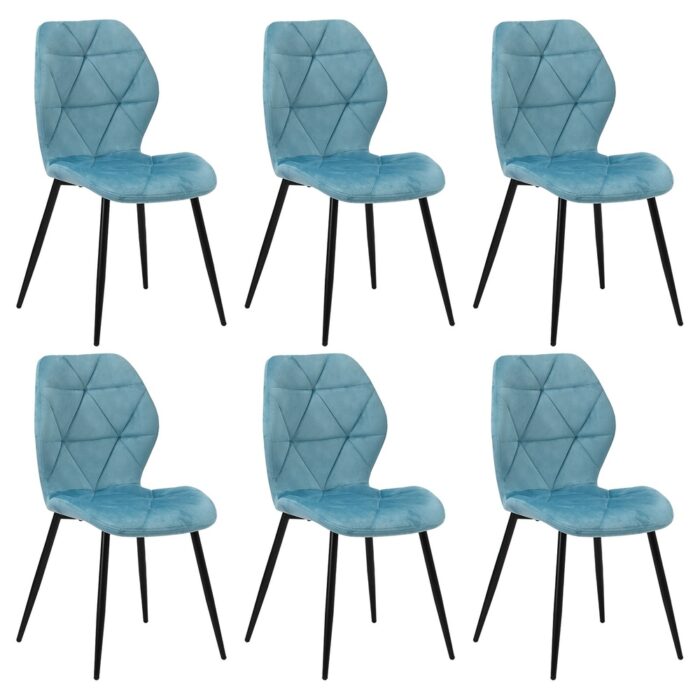 Oikiture Dining Chairs Set of 6 Velvet Blue - Image 6