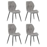 Oikiture Dining Chairs Set of 4 Velvet Grey - Image 4