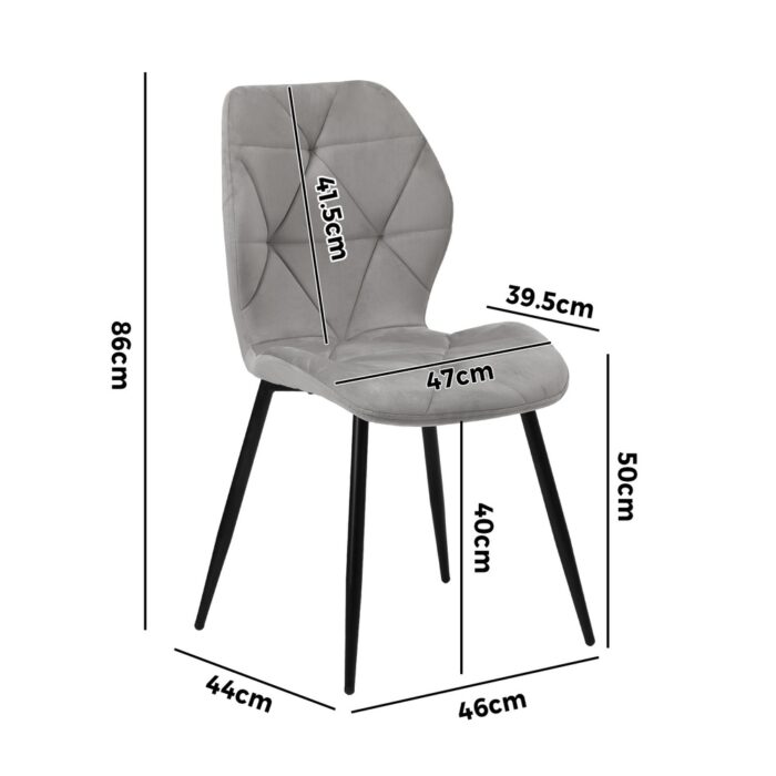 Oikiture Dining Chairs Set of 4 Velvet Grey - Image 7