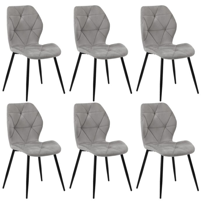 Oikiture Dining Chairs Set of 6 Velvet Grey - Image 7