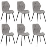 Oikiture Dining Chairs Set of 6 Velvet Grey