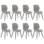 Oikiture Dining Chairs Set of 8 Velvet Grey - Image 7