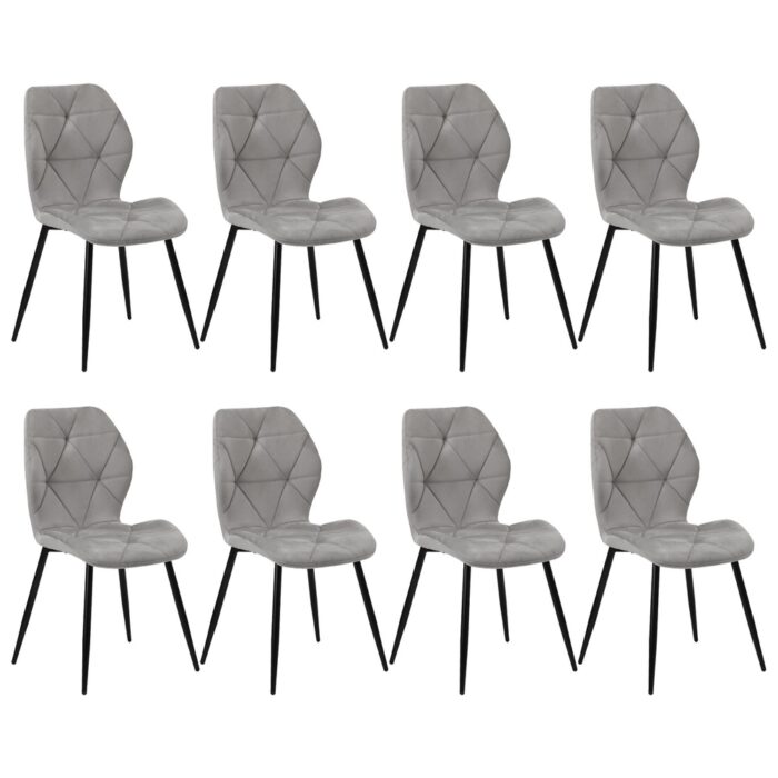 Oikiture Dining Chairs Set of 8 Velvet Grey - Image 7