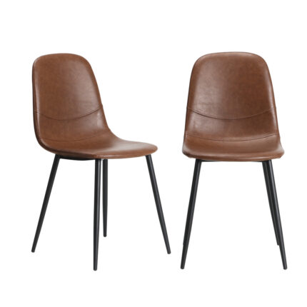 Oikiture 2x Dining Chairs Lounge Room PU Leather Brown