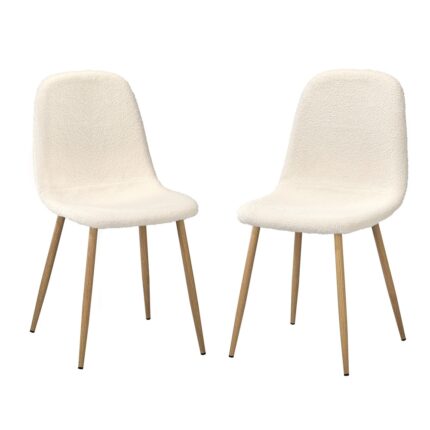 Oikiture 2x Dining Chairs Sherpa White and Wooden